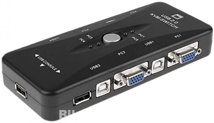 USB 2.0 KVM Switch 4 Port W 4 Set Cable For Monitor Sharing